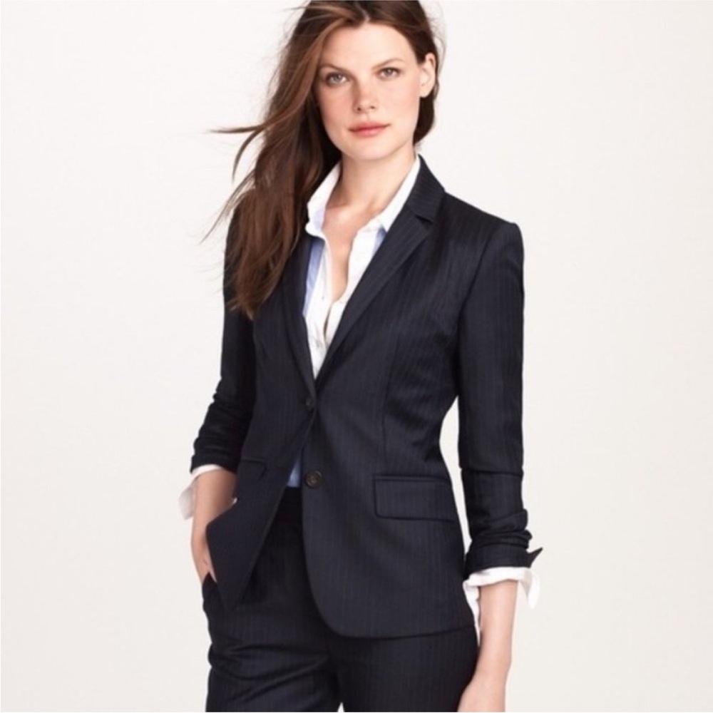 NWT J. Crew Wool Suiting Blazer Navy Stripe 00